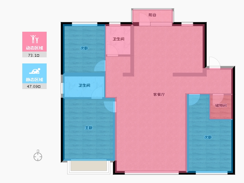 黑龙江省-哈尔滨市-汇龙云锦壹号院-108.66-户型库-动静分区