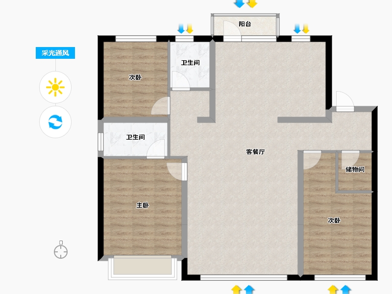 黑龙江省-哈尔滨市-汇龙云锦壹号院-108.66-户型库-采光通风