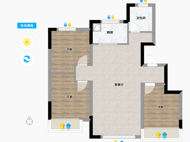 山东省-东营市-雲河赋-67.54-户型库-采光通风