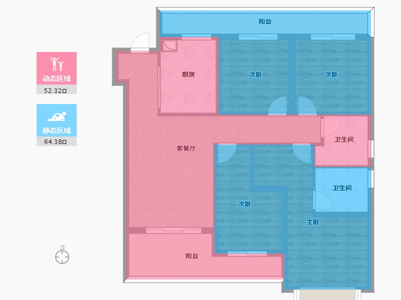 湖北省-武汉市-恺德雲麓-103.43-户型库-动静分区