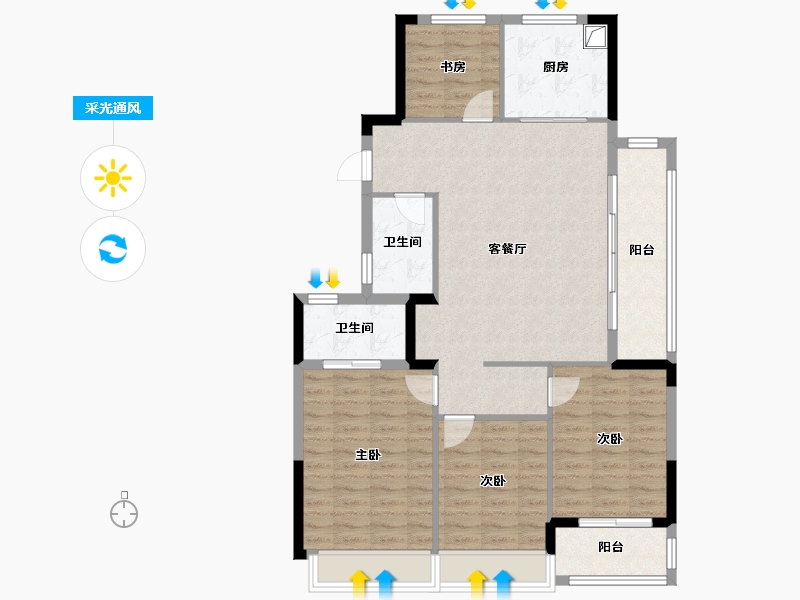 浙江省-杭州市-滨运锦绣里-106.91-户型库-采光通风