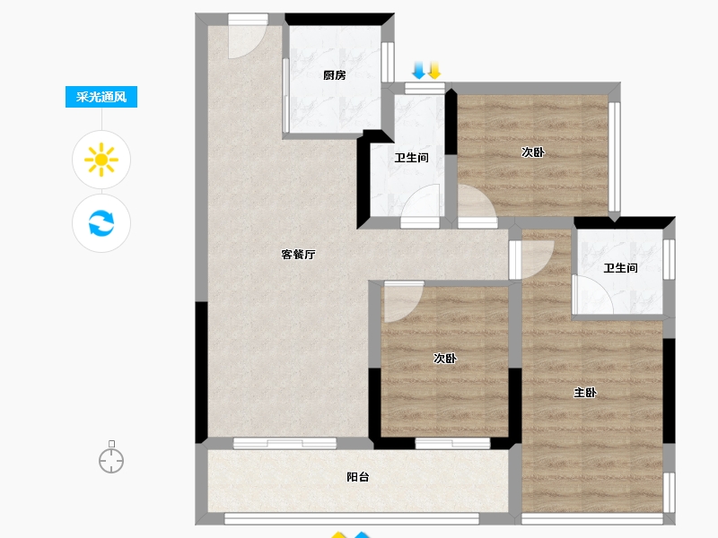 贵州省-贵阳市-建发书香府缦云-73.14-户型库-采光通风