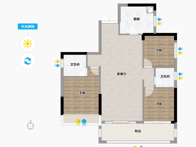 湖南省-娄底市-顺新一品-90.48-户型库-采光通风