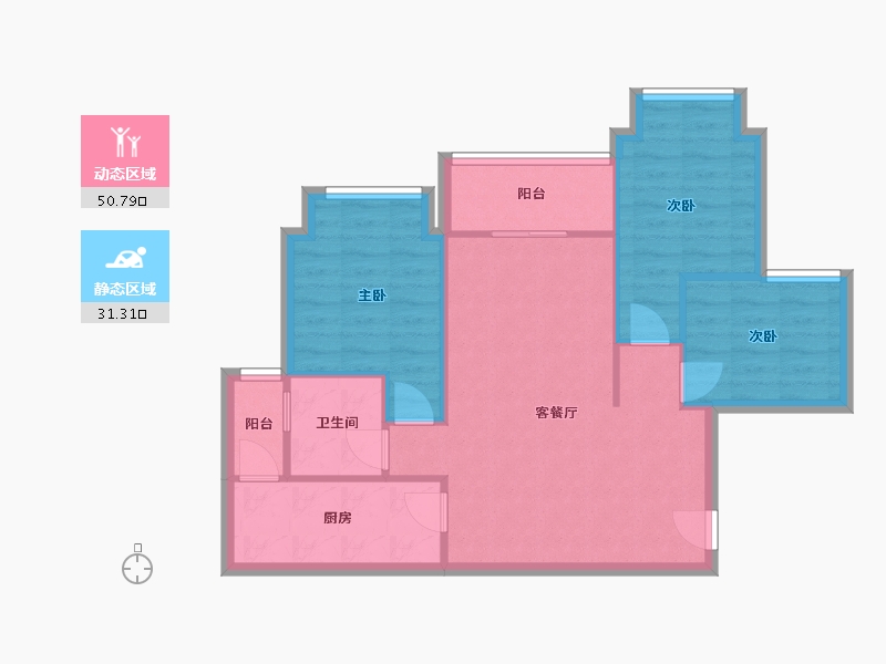 重庆-重庆市-龙湖昱湖壹号铂岸-73.60-户型库-动静分区