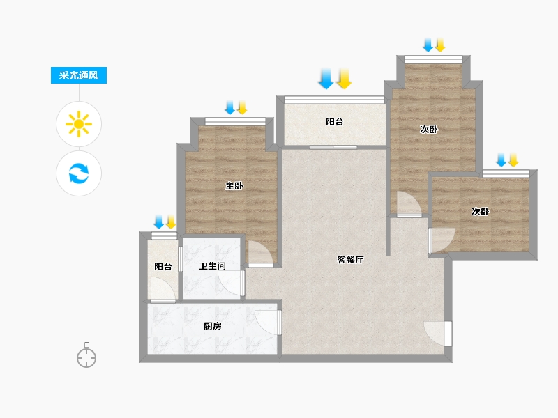 重庆-重庆市-龙湖昱湖壹号铂岸-73.60-户型库-采光通风