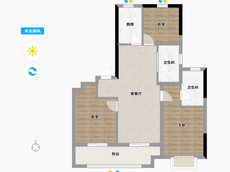 浙江省-宁波市-金昇云境-78.66-户型库-采光通风