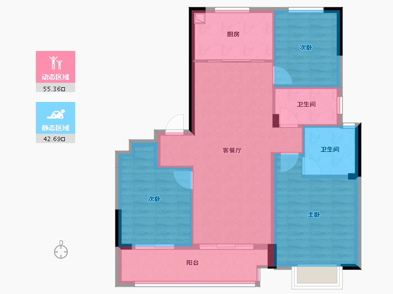 浙江省-宁波市-金昇云境-88.54-户型库-动静分区