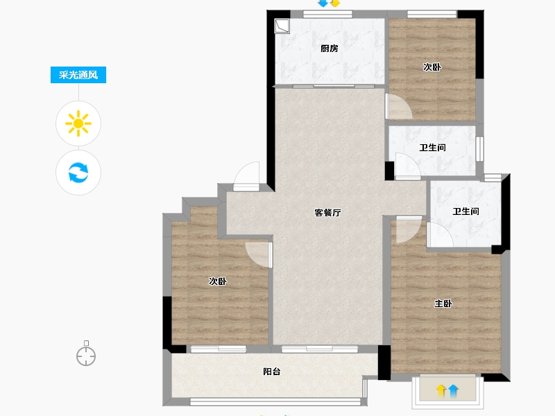 浙江省-宁波市-金昇云境-88.54-户型库-采光通风