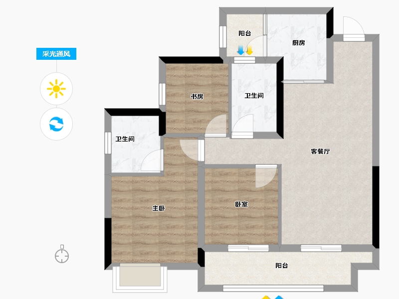 四川省-成都市-棠湖楠庭-73.82-户型库-采光通风