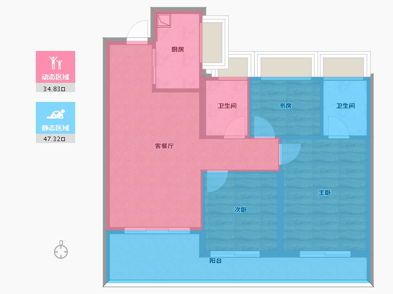 湖北省-武汉市-恺德雲麓-73.41-户型库-动静分区