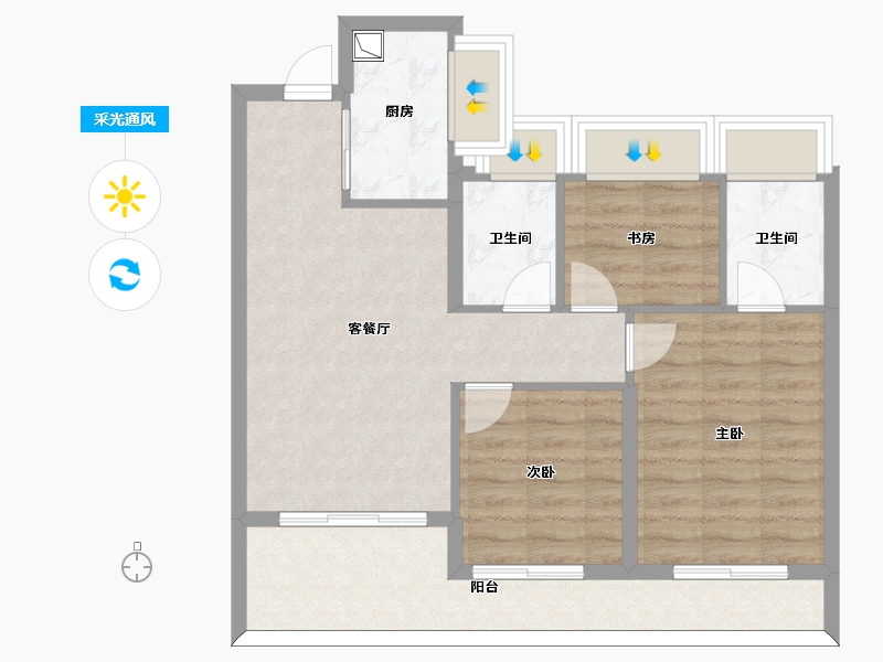 湖北省-武汉市-恺德雲麓-73.41-户型库-采光通风