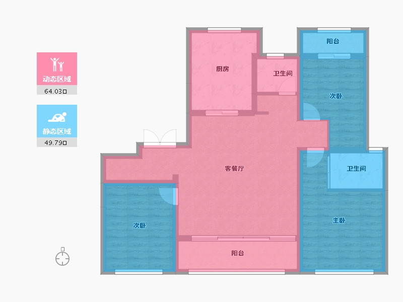 陕西省-西安市-绿城新兴·潮起长安-102.00-户型库-动静分区