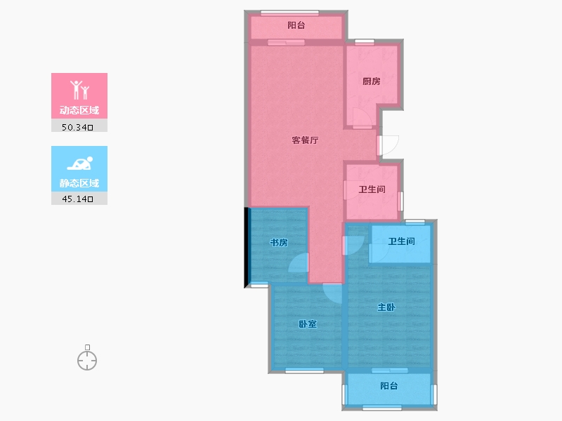 浙江省-杭州市-倾城之恋-91.20-户型库-动静分区