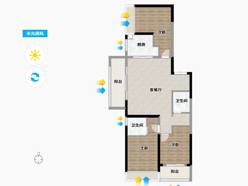 河南省-郑州市-高新城开·松云缦-98.40-户型库-采光通风