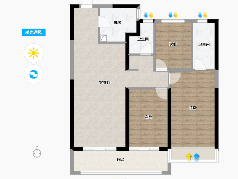 河南省-郑州市-高新城开·松云缦-93.60-户型库-采光通风