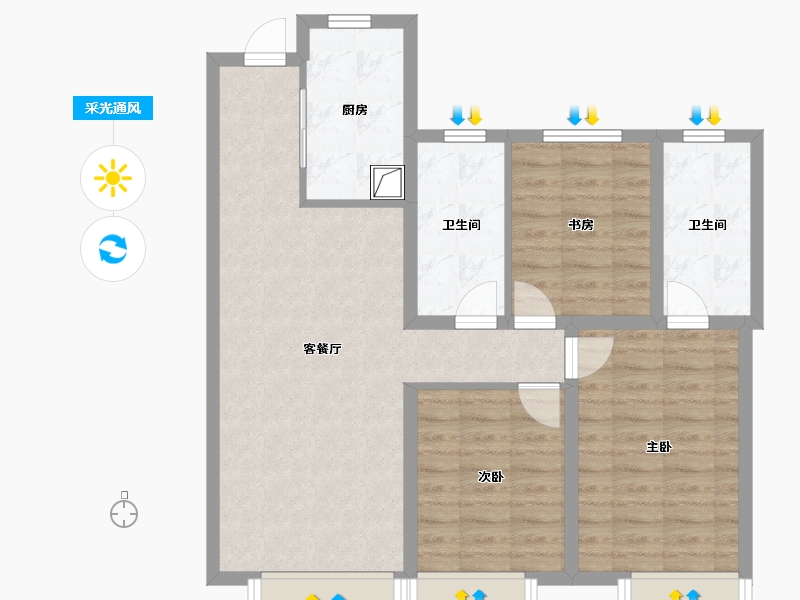 辽宁省-大连市-融创海逸长洲一期-96.09-户型库-采光通风