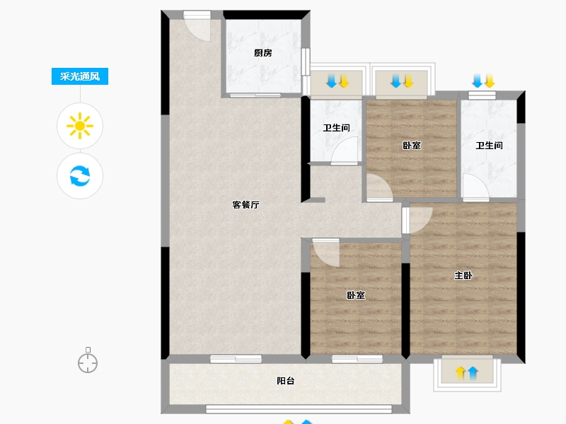 湖北省-武汉市-城投南山长投·领峯-90.93-户型库-采光通风