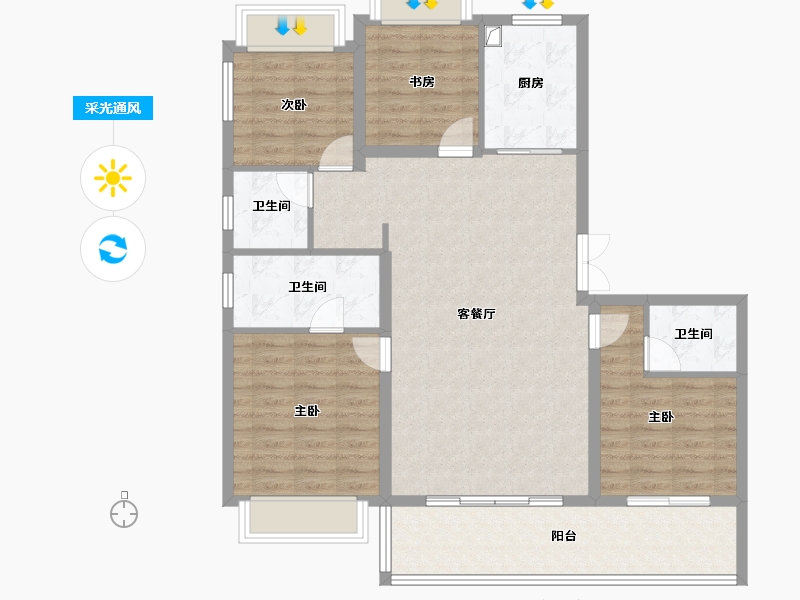 云南省-楚雄彝族自治州-恒业·滨湖一号-107.34-户型库-采光通风