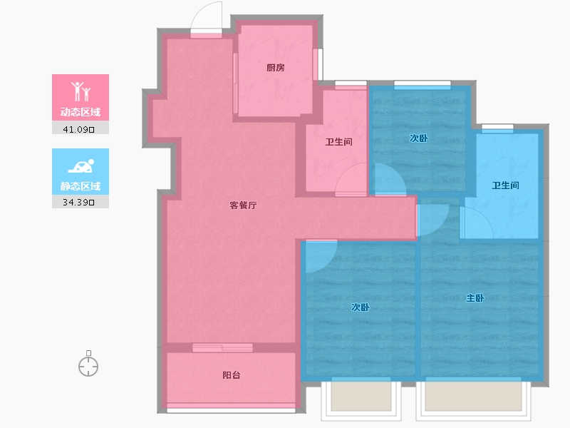 浙江省-杭州市-棠前明月-66.90-户型库-动静分区