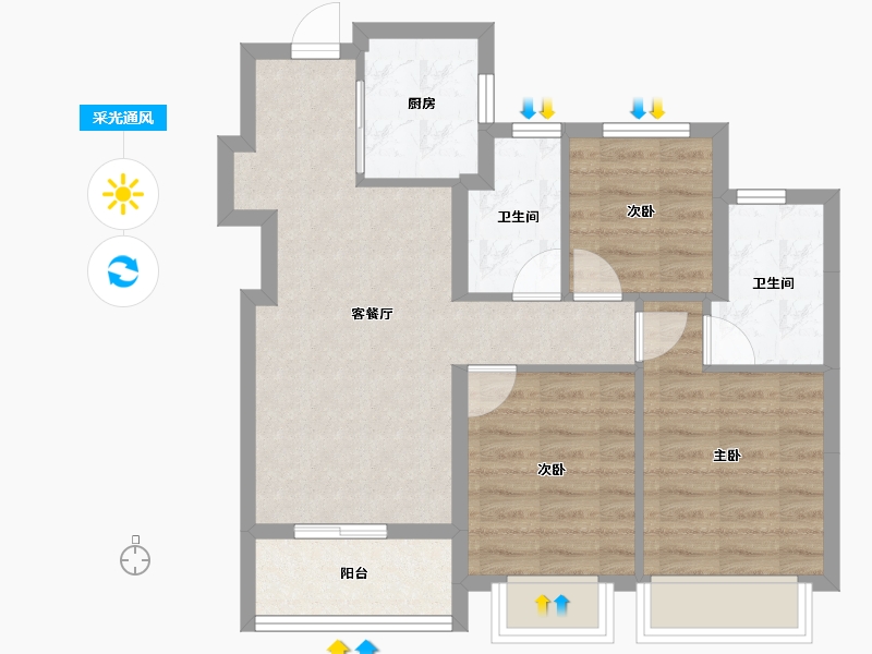 浙江省-杭州市-棠前明月-66.90-户型库-采光通风