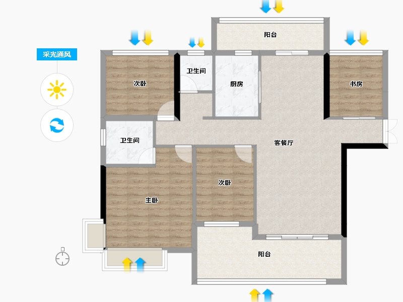 湖南省-永州市-中大湖景苑-120.00-户型库-采光通风