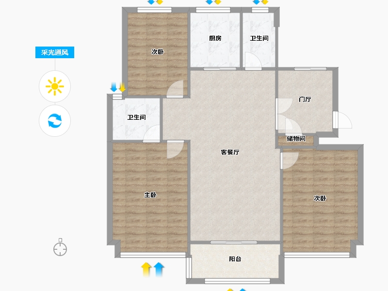 浙江省-嘉兴市-江南美墅-100.00-户型库-采光通风