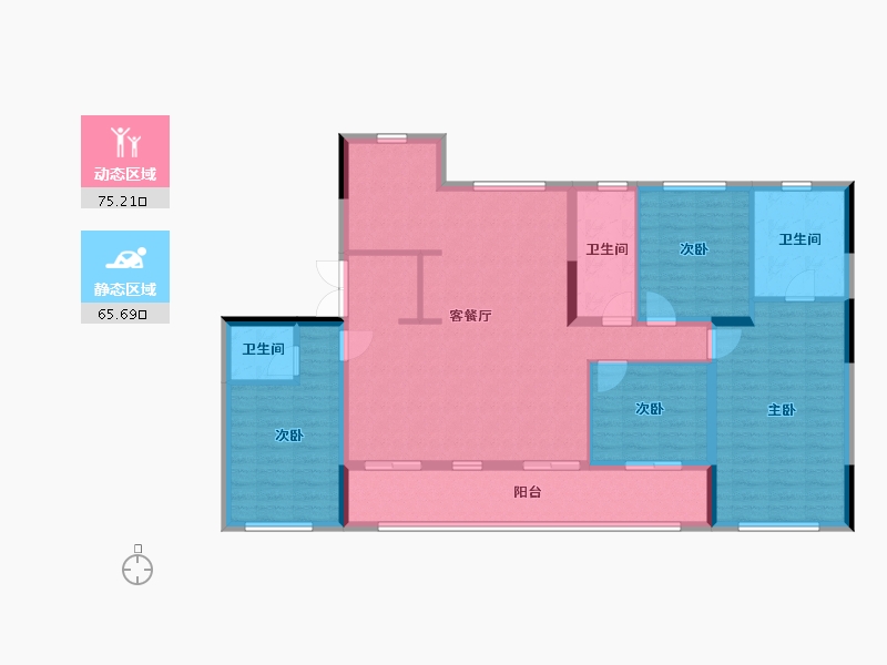 辽宁省-辽阳市-京都城·天玺-127.47-户型库-动静分区