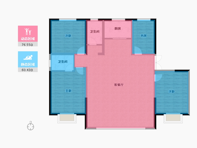 内蒙古自治区-鄂尔多斯市-宜佳金樽府-124.80-户型库-动静分区