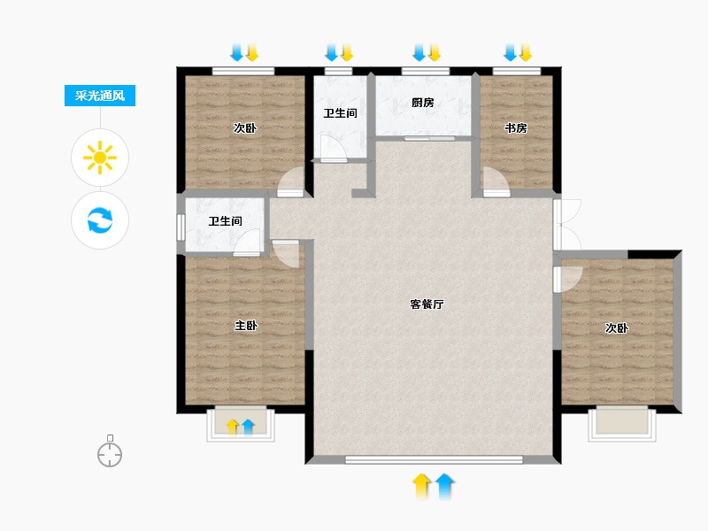 内蒙古自治区-鄂尔多斯市-宜佳金樽府-124.80-户型库-采光通风