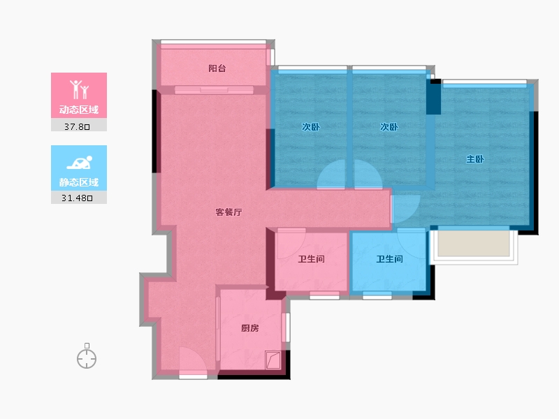 广东省-广州市-卓越晴翠府-60.67-户型库-动静分区