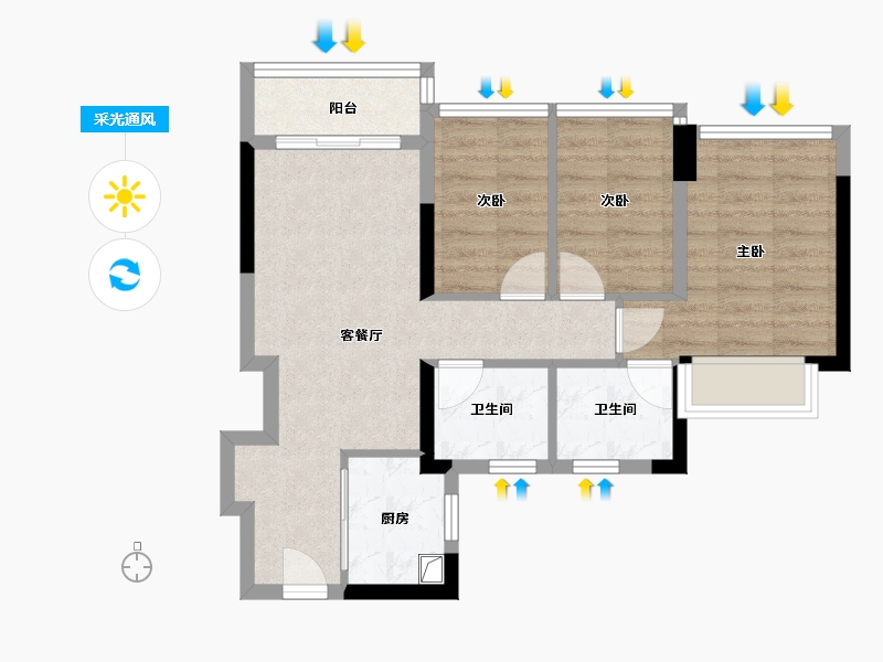 广东省-广州市-卓越晴翠府-60.67-户型库-采光通风