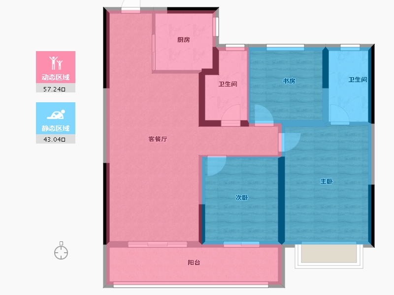 浙江省-宁波市-百誉府-89.60-户型库-动静分区