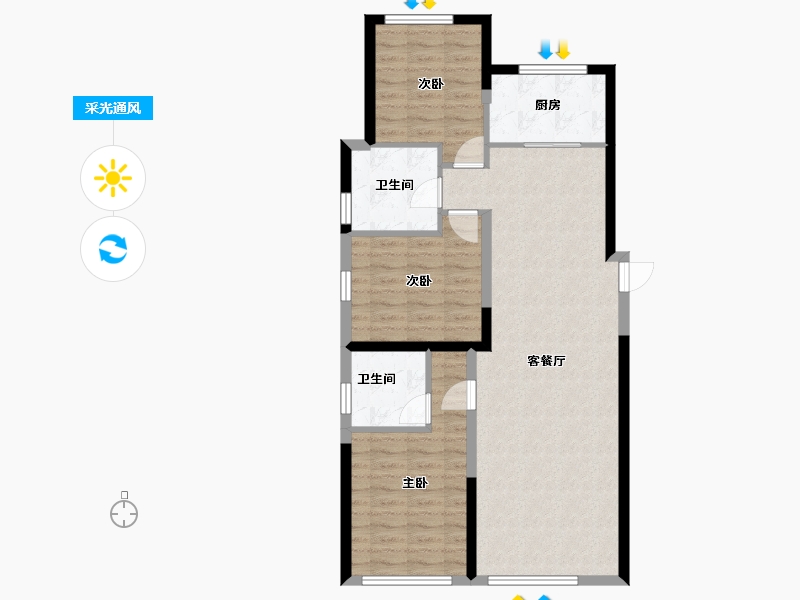 新疆维吾尔自治区-乌鲁木齐市-绿城·理想之城-88.33-户型库-采光通风