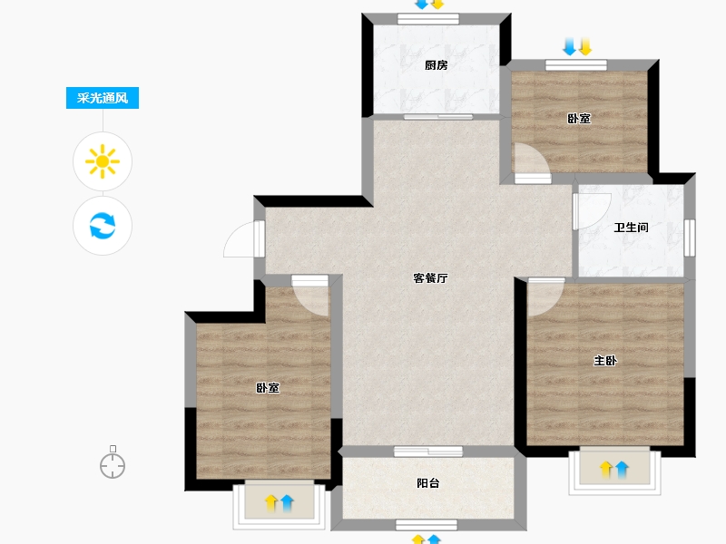 山东省-泰安市-天物蓝城·桂语湖畔-76.00-户型库-采光通风