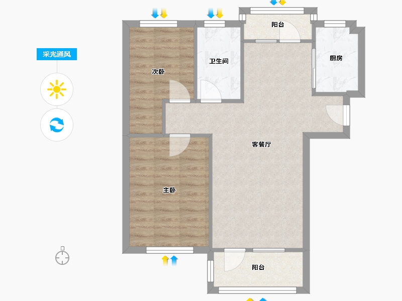 辽宁省-大连市-海湾新城-二期-64.90-户型库-采光通风