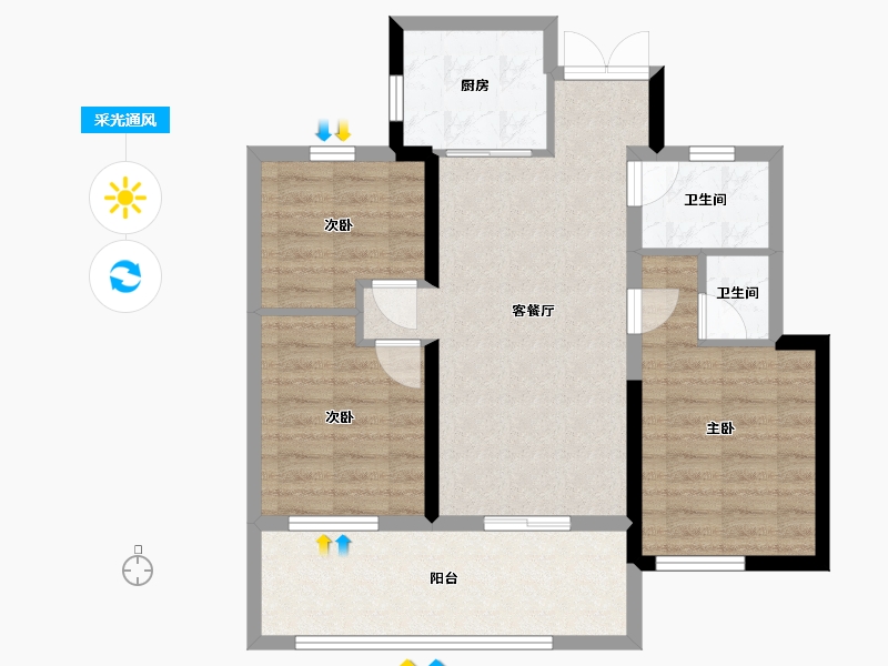 湖北省-十堰市-汉成国宾府-76.80-户型库-采光通风