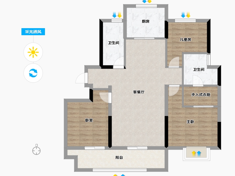 山东省-泰安市-天物蓝城·桂语湖畔-93.81-户型库-采光通风