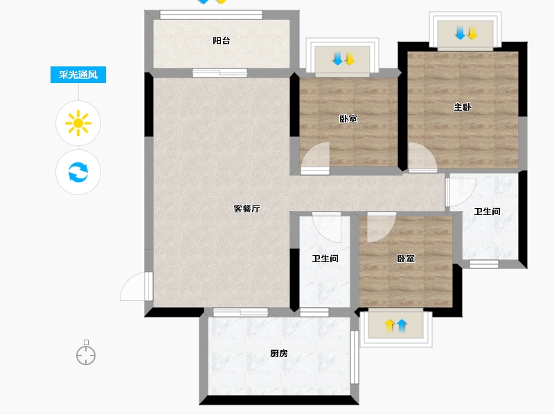 四川省-成都市-名馨苑-73.43-户型库-采光通风