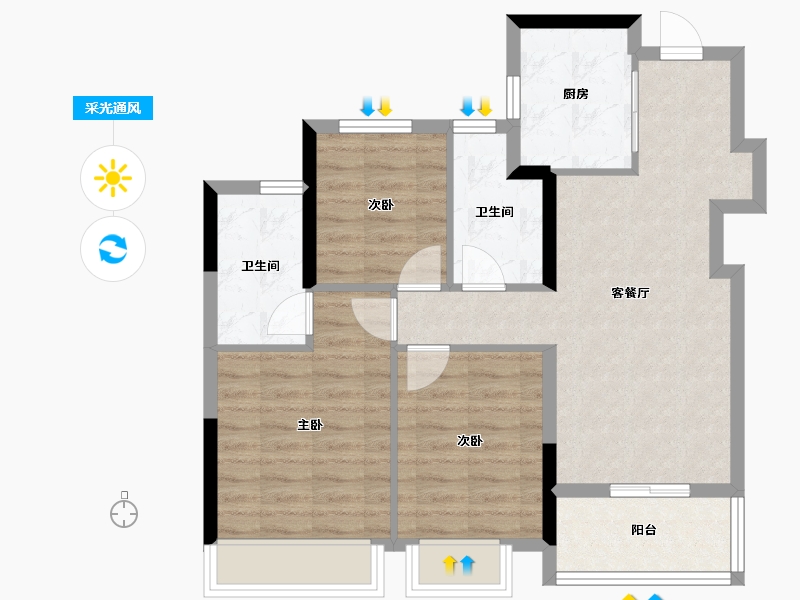 浙江省-杭州市-滨运锦绣里-73.82-户型库-采光通风