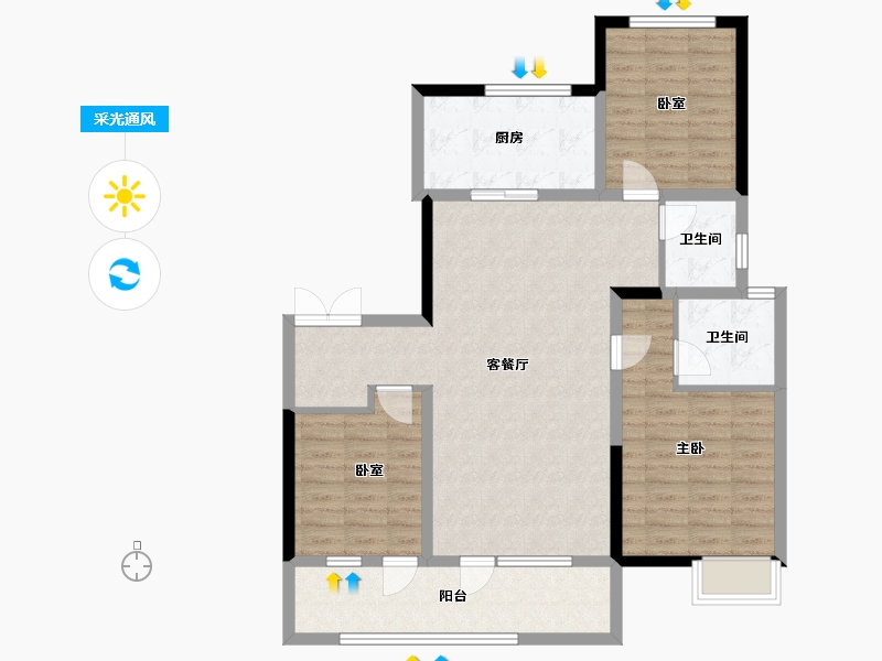 山东省-聊城市-城市玖玺·东区-100.77-户型库-采光通风