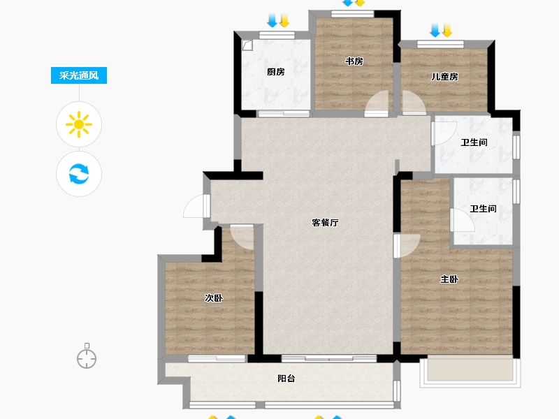 山东省-泰安市-天物蓝城·桂语湖畔-108.80-户型库-采光通风