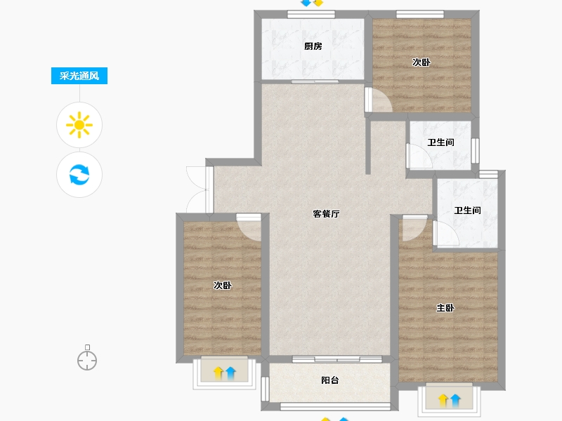 山西省-临汾市-翼城·棕榈墅-92.85-户型库-采光通风