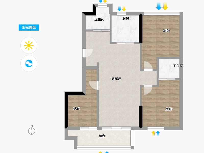 福建省-福州市-左海望麓-63.20-户型库-采光通风