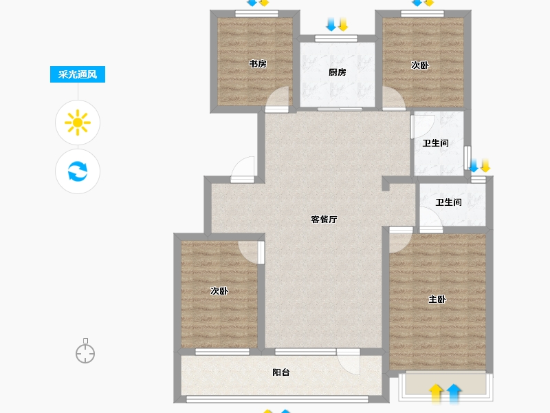 山东省-潍坊市-绿城·桂语朝阳-108.80-户型库-采光通风