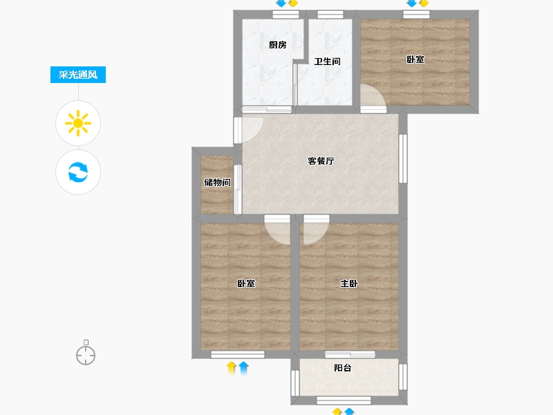 浙江省-杭州市-三塘南村-70.00-户型库-采光通风