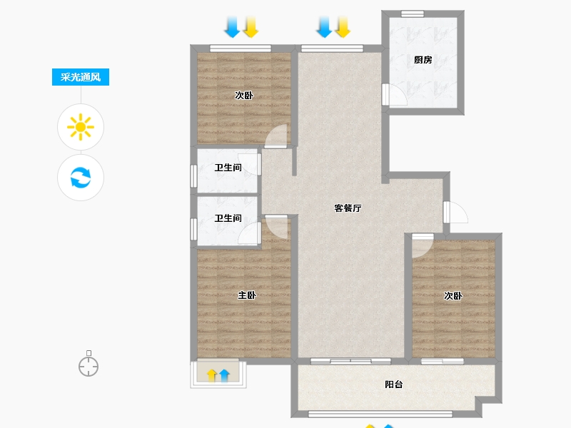 山东省-潍坊市-天泰滟澜公馆-108.50-户型库-采光通风