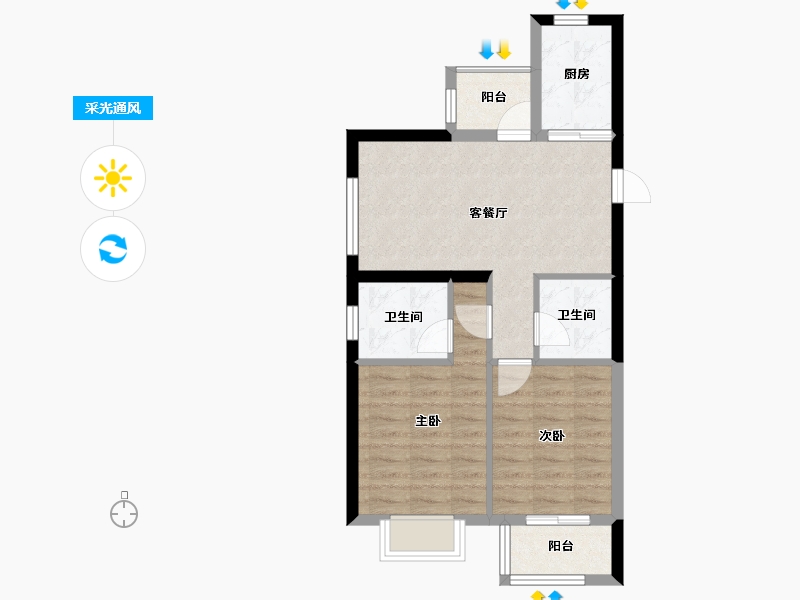 浙江省-台州市-和澜名苑-71.20-户型库-采光通风