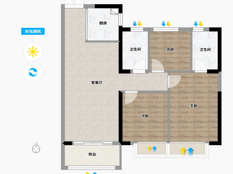 浙江省-温州市-鹿屿华庭-80.00-户型库-采光通风