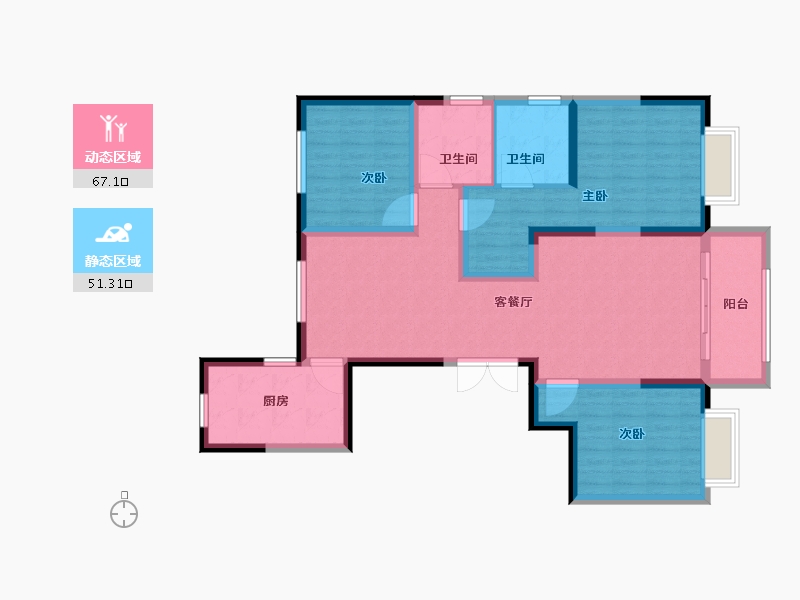 内蒙古自治区-乌海市-阳光丽府-105.81-户型库-动静分区