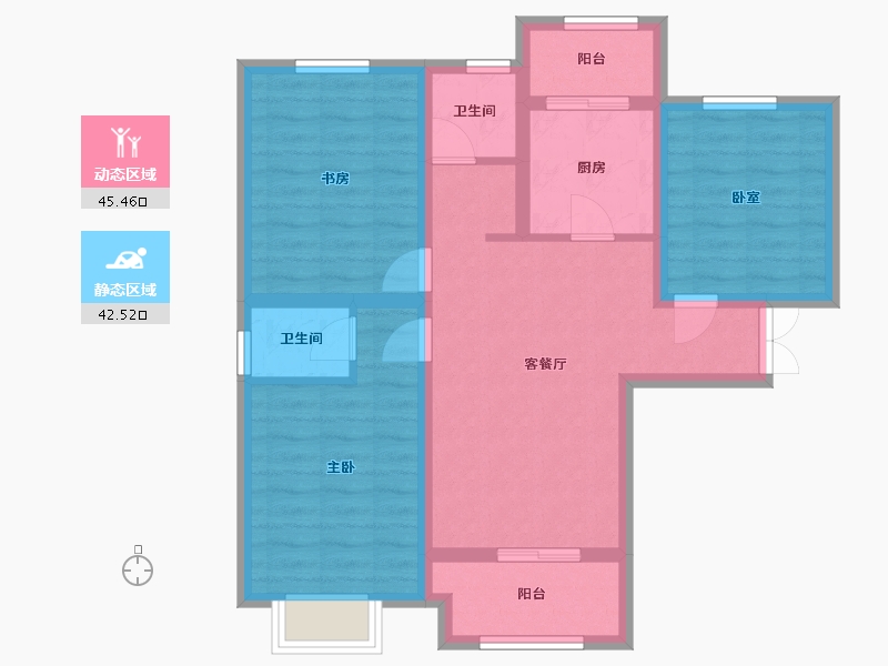 陕西省-西安市-瑞和大唐府邸-88.36-户型库-动静分区